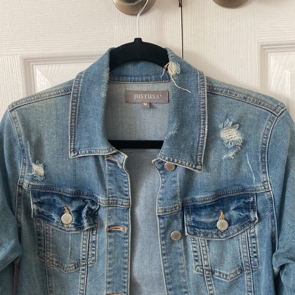 Just USA Jean Jacket Denim Distressed size Medium - Picture 2 of 7